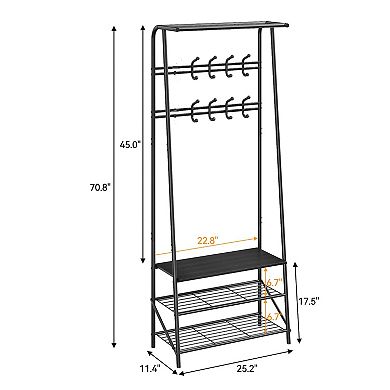 Coat Rack Shoe Bench with 5 Hooks, Hall Trees Entryway Bench with Storage