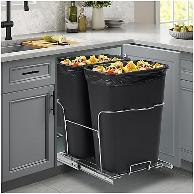 Double Pullout Trash Can for Kitchen Cabinets, 2 x 25 Qt Garbage Recycling Bin