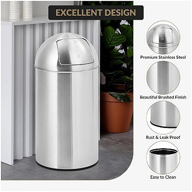 18 gal/70 L Round Commercial Waste Can with Removable Swing-Top Lid Heavy Duty Waste Bin