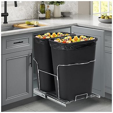 2x35 QT Double Bin Pullout Trash Can for Under Kitchen Cabinet, Space-Saving Garbage Recycling Bin