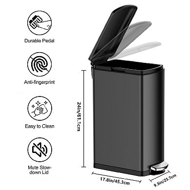 30 L Kitchen Step Trash Can, 8 Gallon Narrow Stainless Steel Waste Bin with Soft-Close Lid