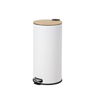 30 Liter/8 Gallon Round Slim Step Trash Can, Stainless Steel Garbage Can with Bamboo Lid