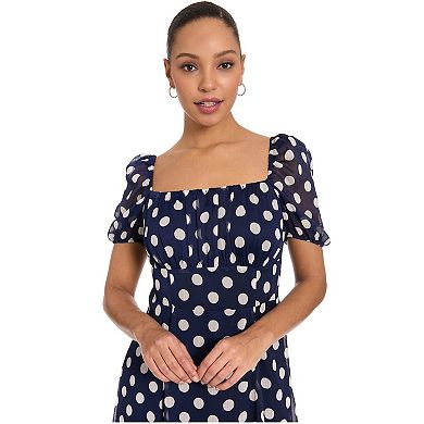 Women's London Times Puffed Sleeve Ruched Empire Smocked Back Midi Dress