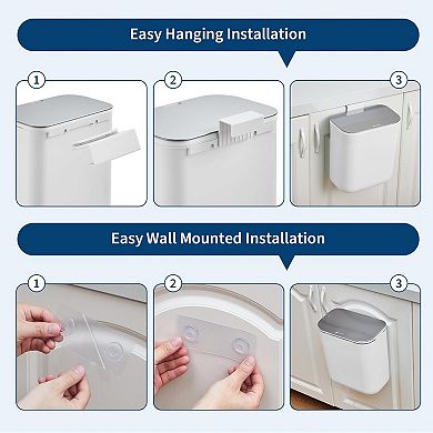 2.4 Gallon Hanging Trash Can with Stainless Steel Lid, Under Sink Compost Bin