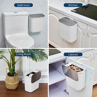 2.4 Gallon Hanging Trash Can with Stainless Steel Lid, Under Sink Compost Bin