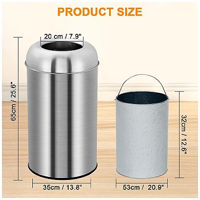 13 Gal/50 L Large Trash Can with Open Top, Outdoor Stainless Steel Garbage Can