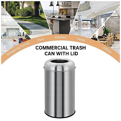 13 Gal/50 L Large Trash Can with Open Top, Outdoor Stainless Steel Garbage Can