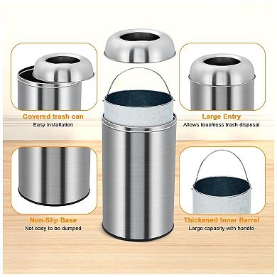 13 Gal/50 L Large Trash Can with Open Top, Outdoor Stainless Steel Garbage Can