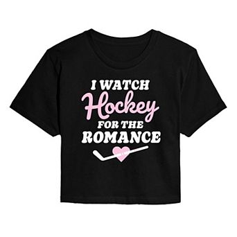 Juniors' I Watch Hockey For The Romance Cropped Tee