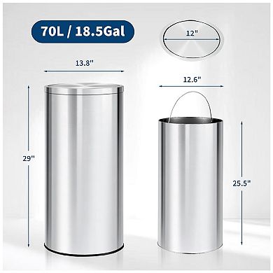 18.5 Gallon (70L) Stainless Steel Trash Can with Swing Lid, Removable Inner Bucket