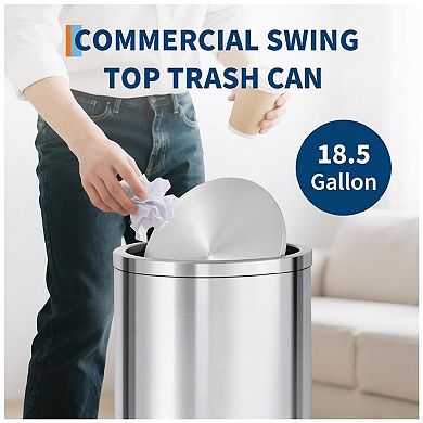 18.5 Gallon (70L) Stainless Steel Trash Can with Swing Lid, Removable Inner Bucket