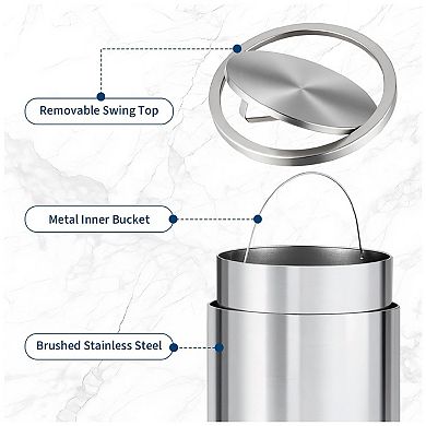 18.5 Gallon (70L) Stainless Steel Trash Can with Swing Lid, Removable Inner Bucket