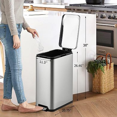 13 Gallon Tall Kitchen Trash Can, Hands-Free Stainless Steel Garbage Can with Soft-Close Lid