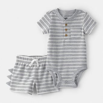 Baby Boy Carter's 2 pc Dinosaur Spikes Waffle Knit Short Sleeve Bodysuit & Shorts Set