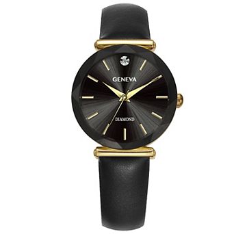 Geneva Women's Stainless Steel Diamond Accent Black Dial Watch - KLD5456GD