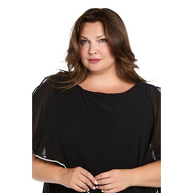 Plus Size R&M Richards Rhinestone Poncho & Metallic Stripe Dress