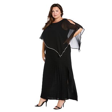 Plus Size R&M Richards Rhinestone Poncho & Metallic Stripe Dress