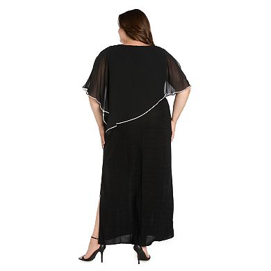 Plus Size R&M Richards Rhinestone Poncho & Metallic Stripe Dress