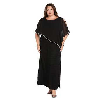 Plus Size R&M Richards Rhinestone Poncho & Metallic Stripe Dress