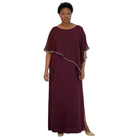 Женские платья R&M Plus Size R&M Richards Rhinestone Poncho & Metallic Stripe Dress