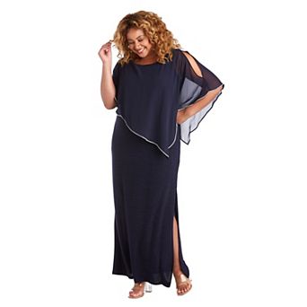 Plus Size R&M Richards Rhinestone Poncho & Metallic Stripe Dress