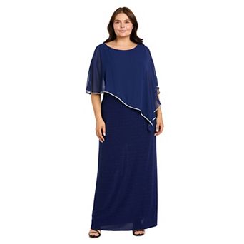Plus Size R&M Richards Rhinestone Poncho & Metallic Stripe Dress