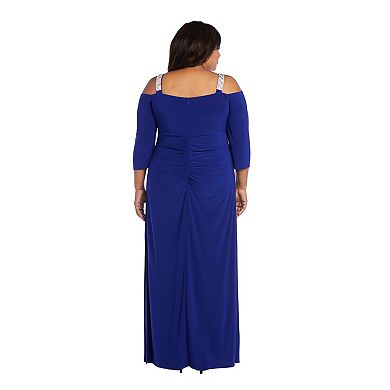 Plus Size R&M Richards Off The Shoulder Dress with Slit & Rhinestone Detail Straps