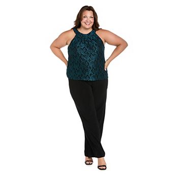Plus Size R&M Richards Mock Glitter Lace Halter Top Jumpsuit