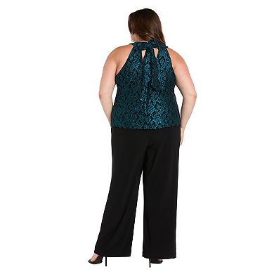 Plus Size R&M Richards Mock Glitter Lace Halter Top Jumpsuit