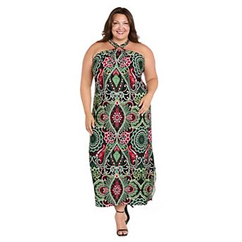 Plus Size R&M Richards Tie Back Printed Maxi Dress with Ring Detail