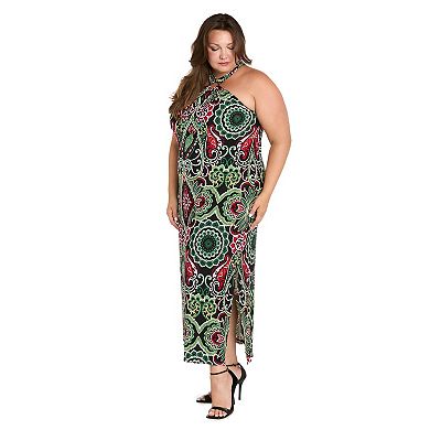 Plus Size R&M Richards Tie Back Printed Maxi Dress with Ring Detail