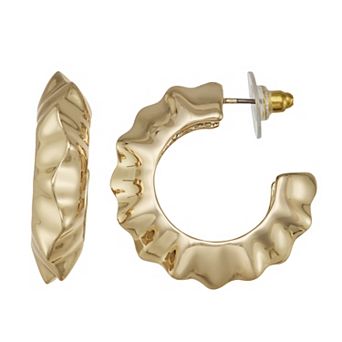 Nine West Gold-Tone Ruffle Hoop Earrings