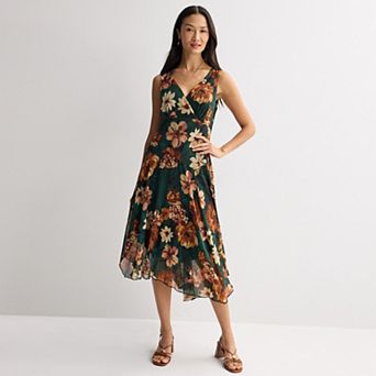 Women's Connected Apparel Printed Chiffon Surplice Top with Asymmetrical Hem