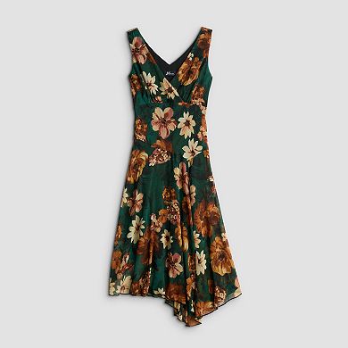 Women's Connected Apparel Printed Chiffon Surplice Top with Asymmetrical Hem
