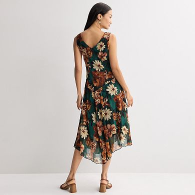 Women's Connected Apparel Printed Chiffon Surplice Top with Asymmetrical Hem