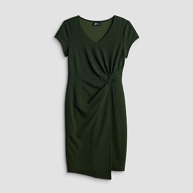 Women's Connected Apparel Solid Crepe Scuba Short Sleeve Side Twist Dress