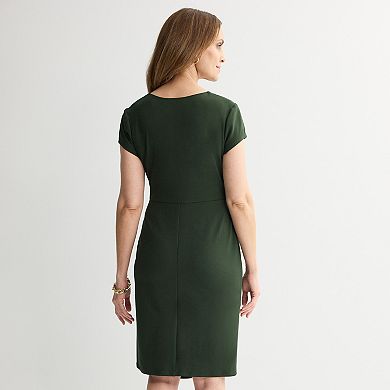 Women's Connected Apparel Solid Crepe Scuba Short Sleeve Side Twist Dress