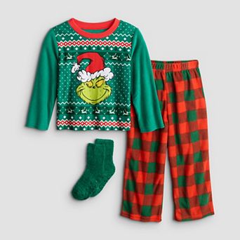 Toddler Grinch Pajama Top, Pajama Bottoms & Socks Set
