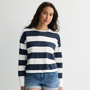 Juniors' SO® Boxy Crop Long Sleeve Top
