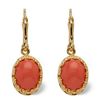 PalmBeach Jewelry Orange Oval Simulated Coral Drop Yellow Gold-Plated Earrings