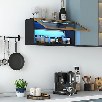 Yanmen Black 23.6-in. Up-Flip Door Wall-Mounted Storage Cabinet