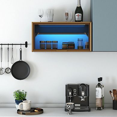 Yanmen Black 23.6-in. Up-Flip Door Wall-Mounted Storage Cabinet