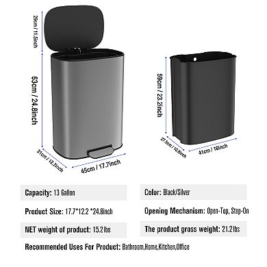 Quantum Dynamics Stainless Steel 13.2-gal. Soft-Close Ellipse Step Trash Can