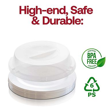 9" White Plastic Buffet Plates with Clear Dome Lids - 500 Sets