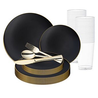 Gray w/ Gold Organic Plastic Wedding Set - For 30 Guest