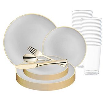 Gray w/ Gold Organic Plastic Wedding Set - For 30 Guest
