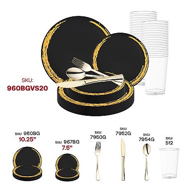 Black with Gold Moonlight Round Plastic Wedding Set - 30 Sets