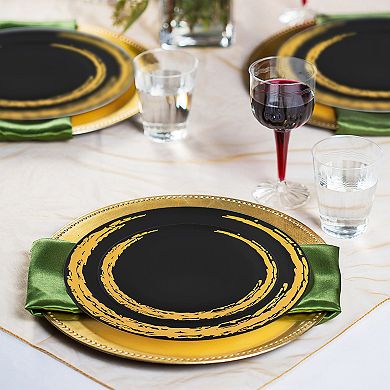 Black with Gold Moonlight Round Plastic Wedding Set - 30 Sets