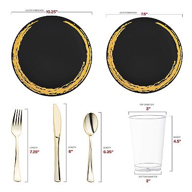 Black with Gold Moonlight Round Plastic Wedding Set - 30 Sets
