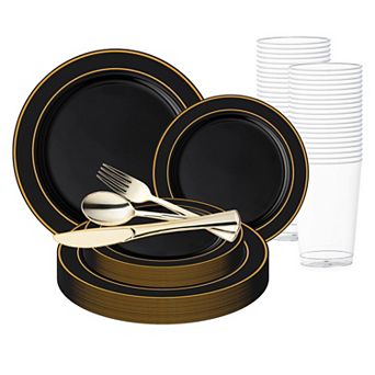 Ivory w/ Gold Edge Rim Plastic Wedding Set - 30 Sets